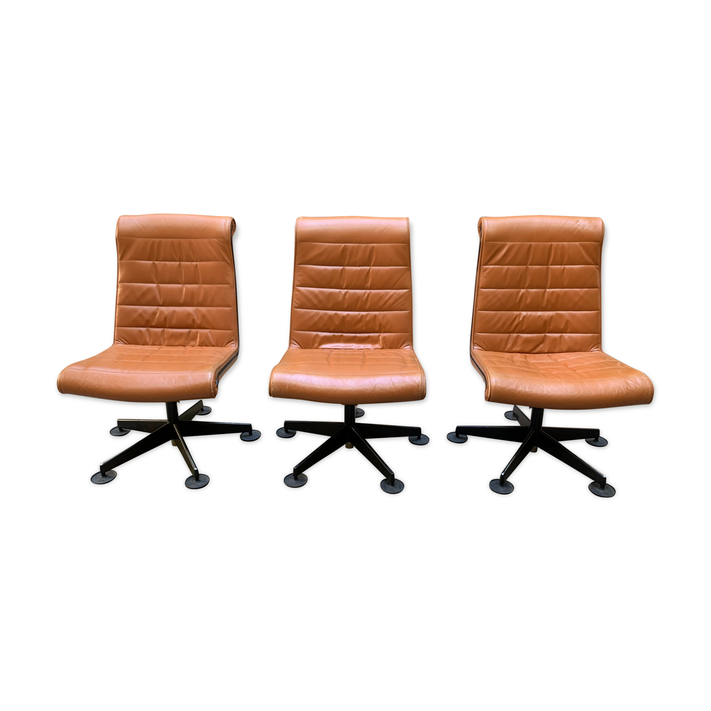 Conference armchair in fawn leather - 1980