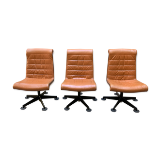 Conference armchair in fawn leather - 1980