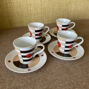 4 tasses et sous tasse, café San Marco décor Linda Pozzoli