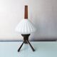 Vintage wooden tripod lamp with pleated glass lampshade, 1970