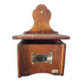 Vintage Wooden Wall Salt Box, Metal Plaque "Salt"
