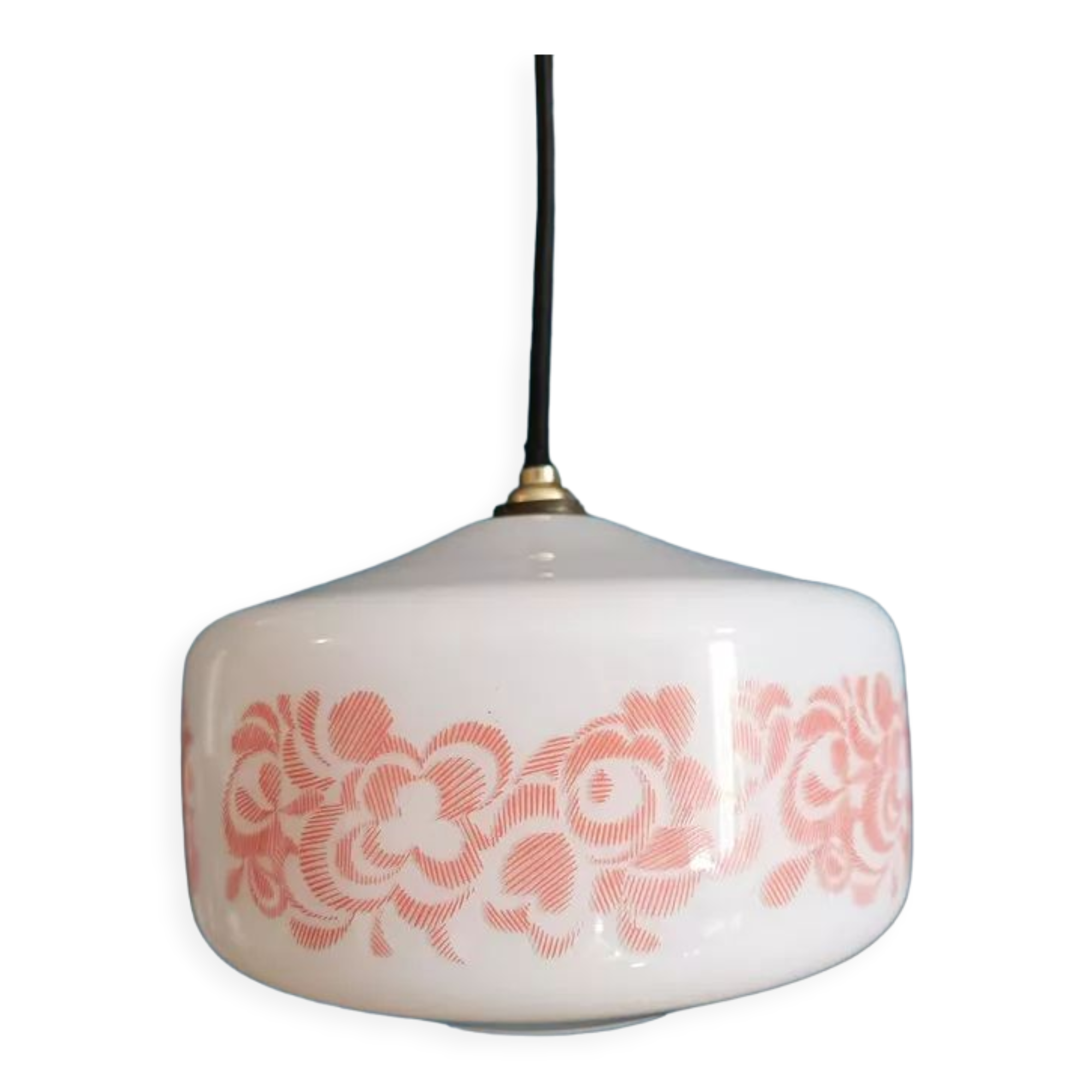 Pendant lamp globe opaline decoration flowers