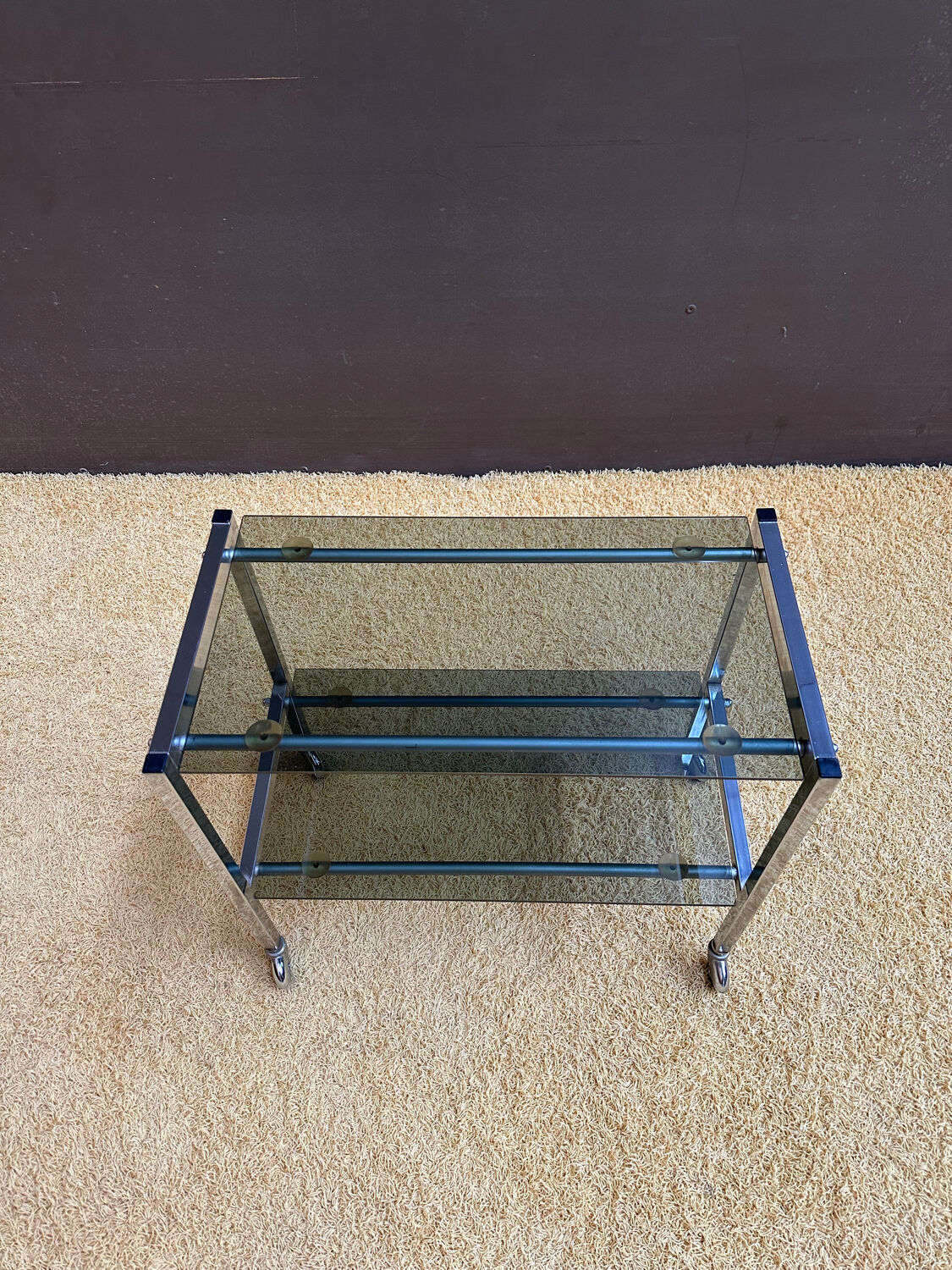 Metal and smoked glass dessert table