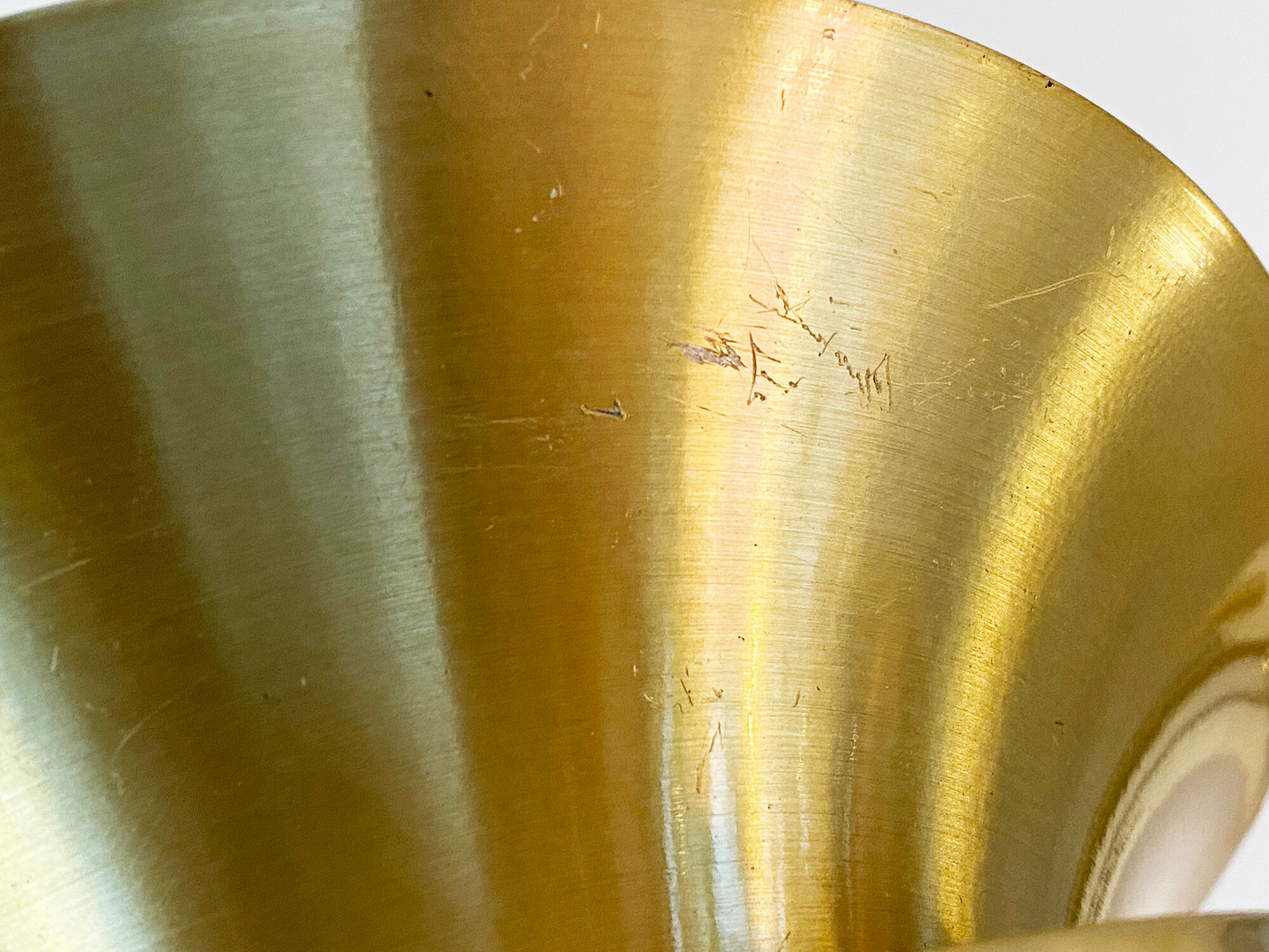 Pendant light in golden brushed aluminum by lyskaer belysning. denmark 1970s