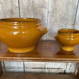 Antique Soup Tureen + 6 Onion Bowls Beige Ceramic Lion Head Vintage #B578