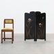 Art Nouveau Black Lacquered Two-Panel Screen with Hand-Painted Irises, Fran
