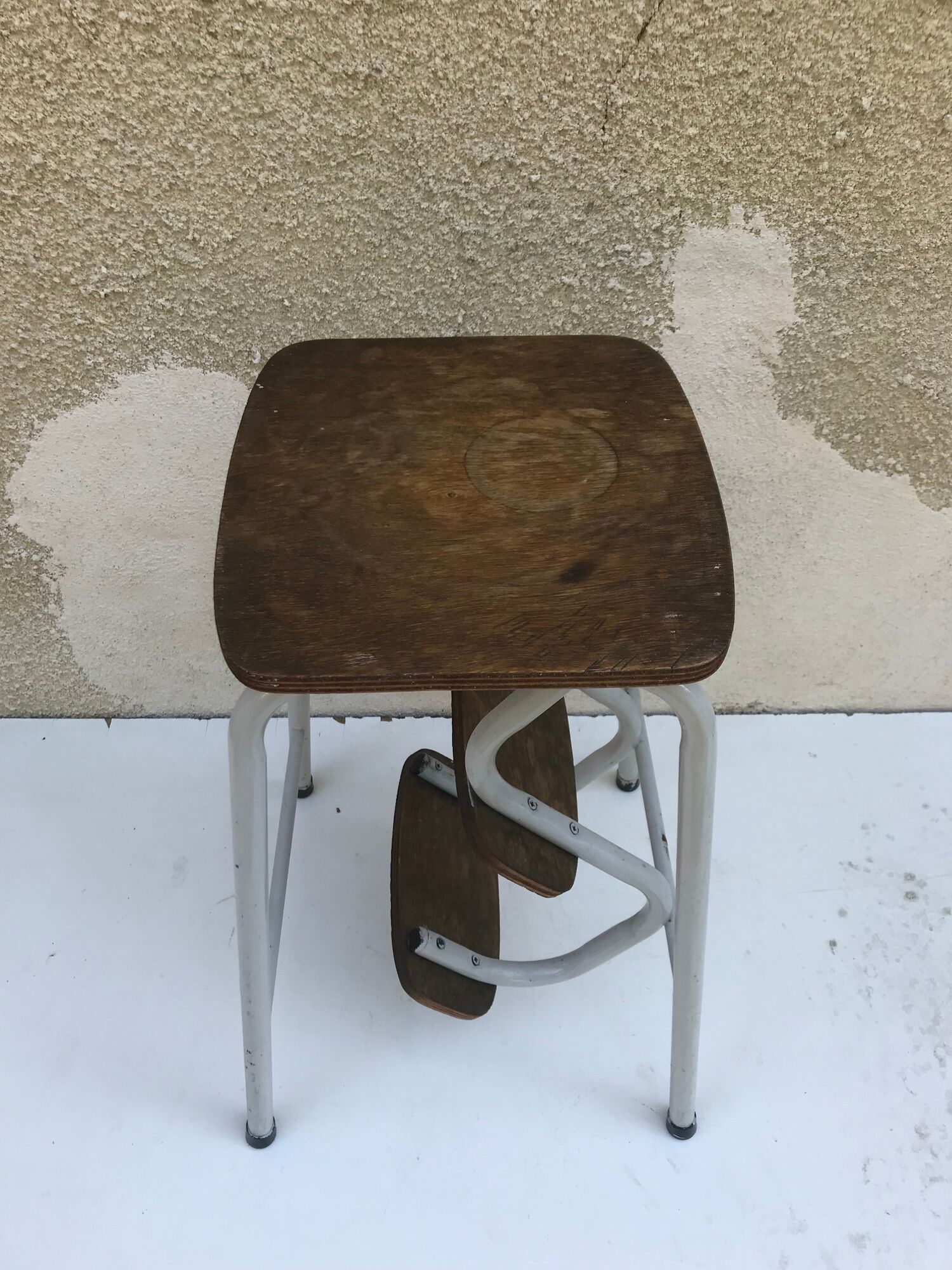 Antique grey metal step ladder