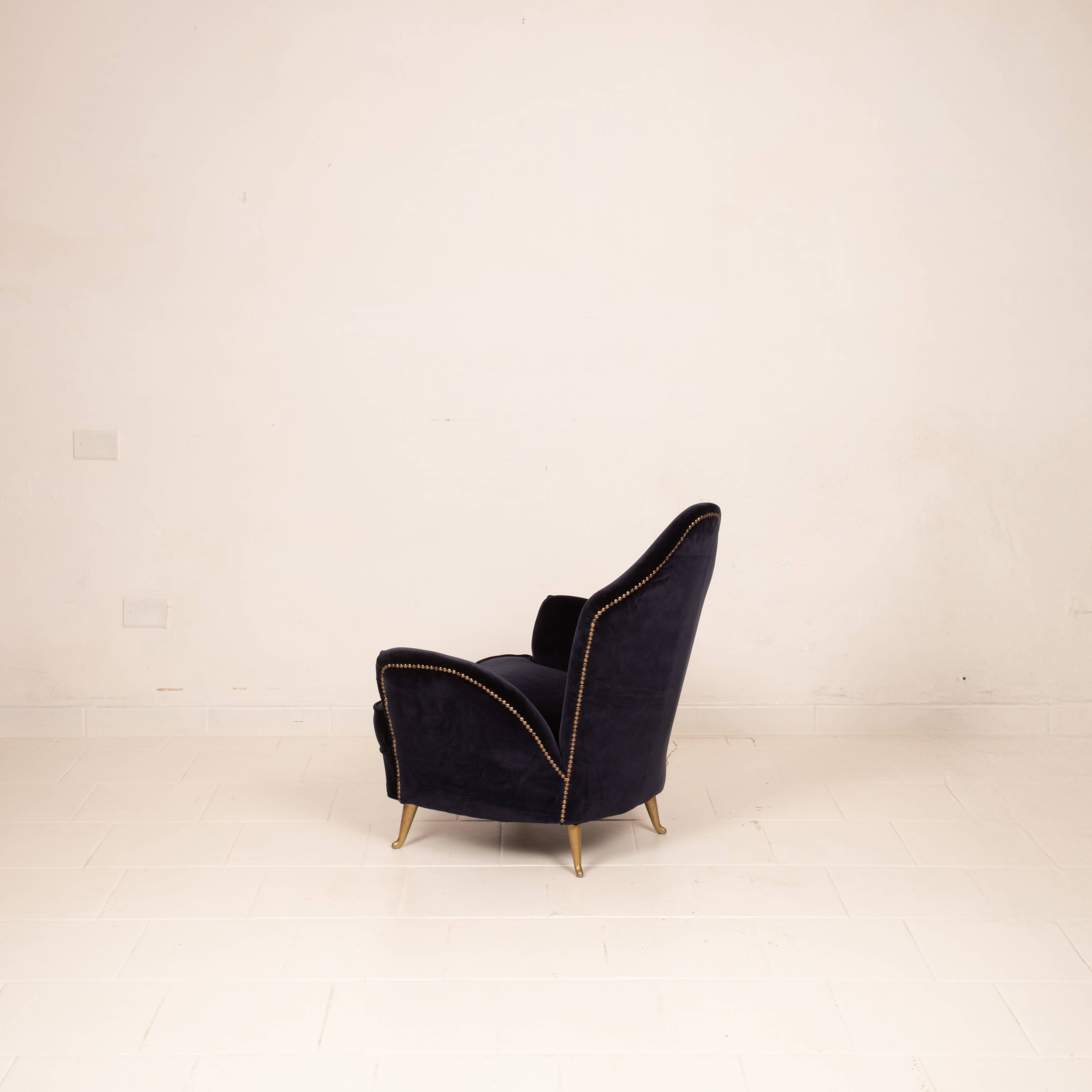 Fauteuil en velours de style mid-century Cesare Lacca pour ISA Bergamo
