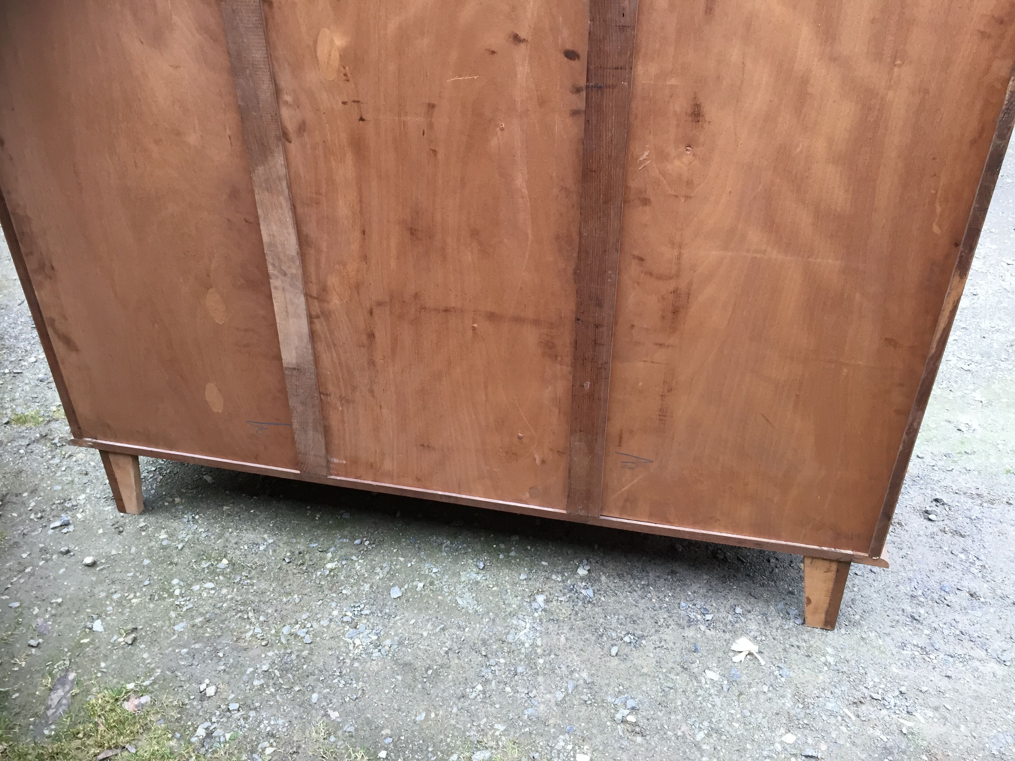Vintage wardrobe compass feet with 3 sliding oak doors.