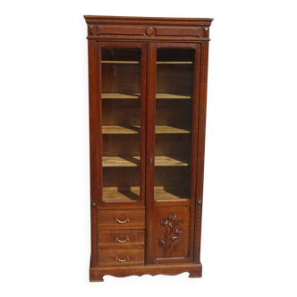 Ancienne petite vitrine bibliothèque en chêne