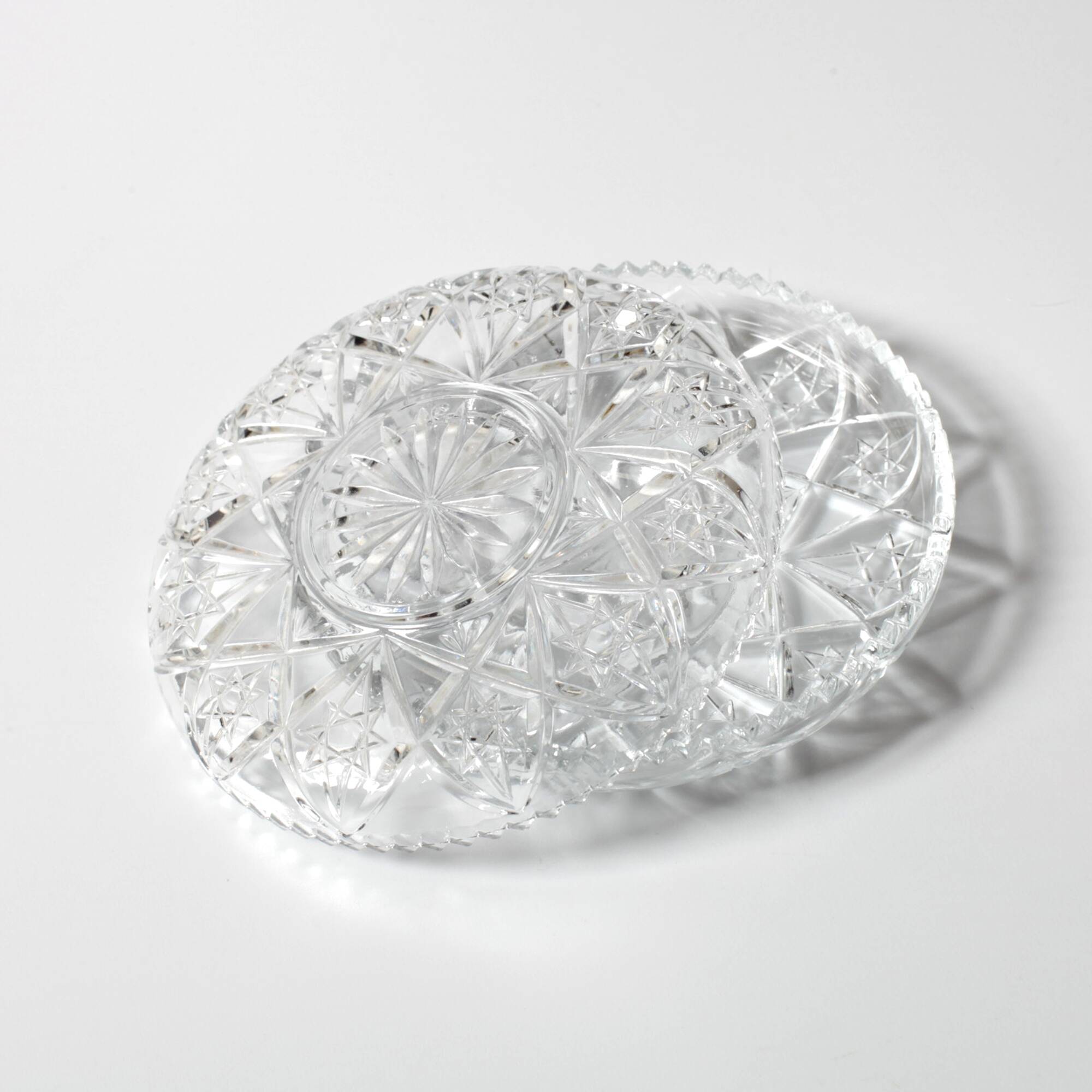 Mid-Century Pressed Glass Jewelry Box / Geometric Bonbon Candy Jar / 1960s