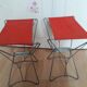 Folding stool in red canvas but unstitched on one side
