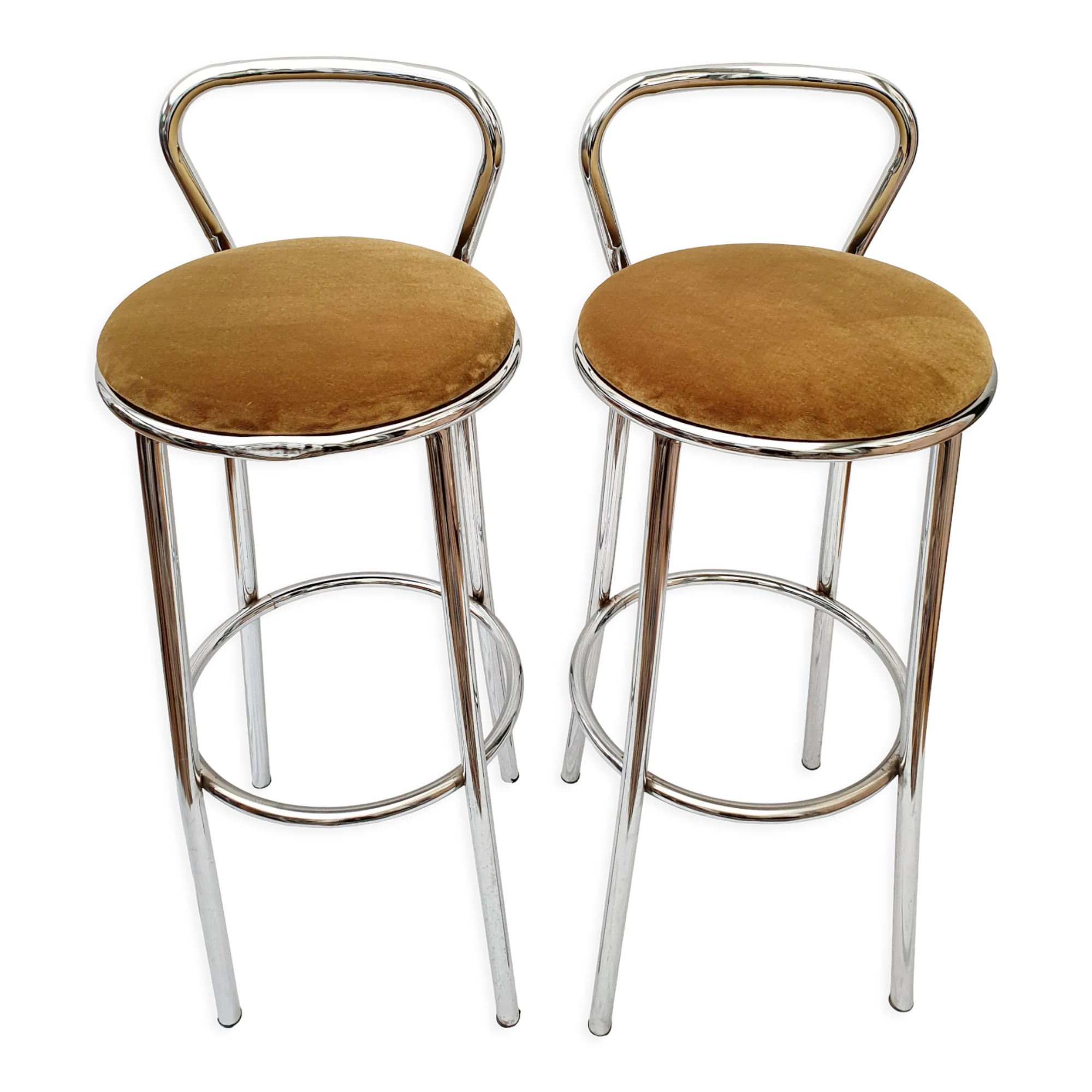 Paire de tabourets de bar en métal chromé velours Rodet