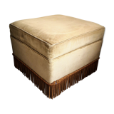 Olive green fringed velvet pouf