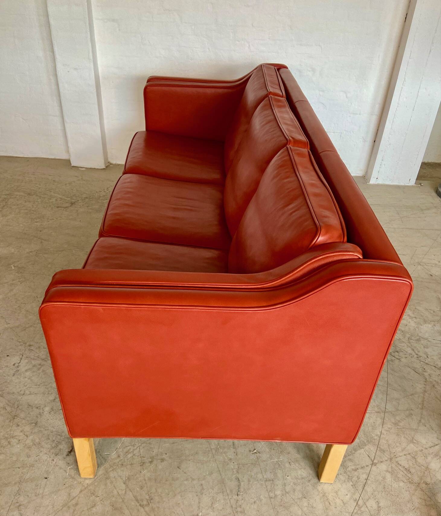 Vintage Danish mid-century Mogens Hansen 3 person cognac leather sofa