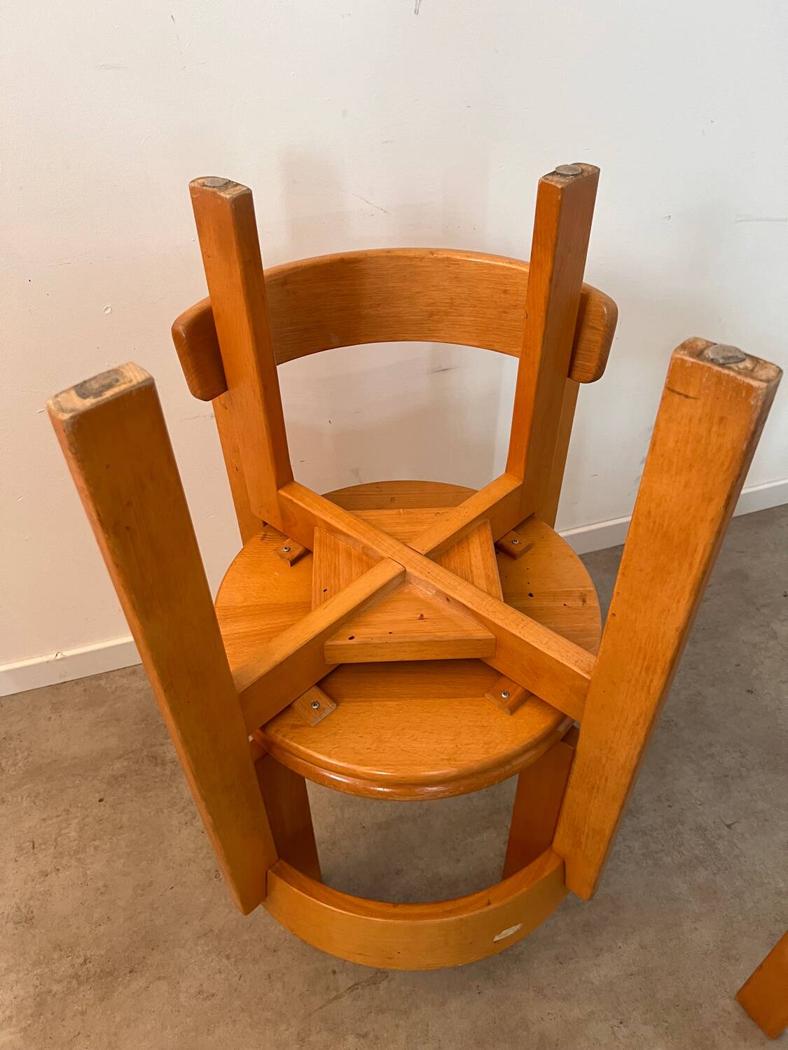 Set of 3 solid beech wood chairs, vintage 70s design