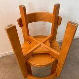 Set of 3 solid beech wood chairs, vintage 70s design