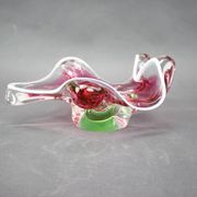 Mid-century pink and green Czech art glass bowl by Josef Hospodka.