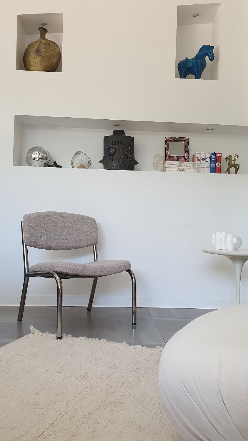 Chauffeuse fauteuil design vintage des années 70 bouclette