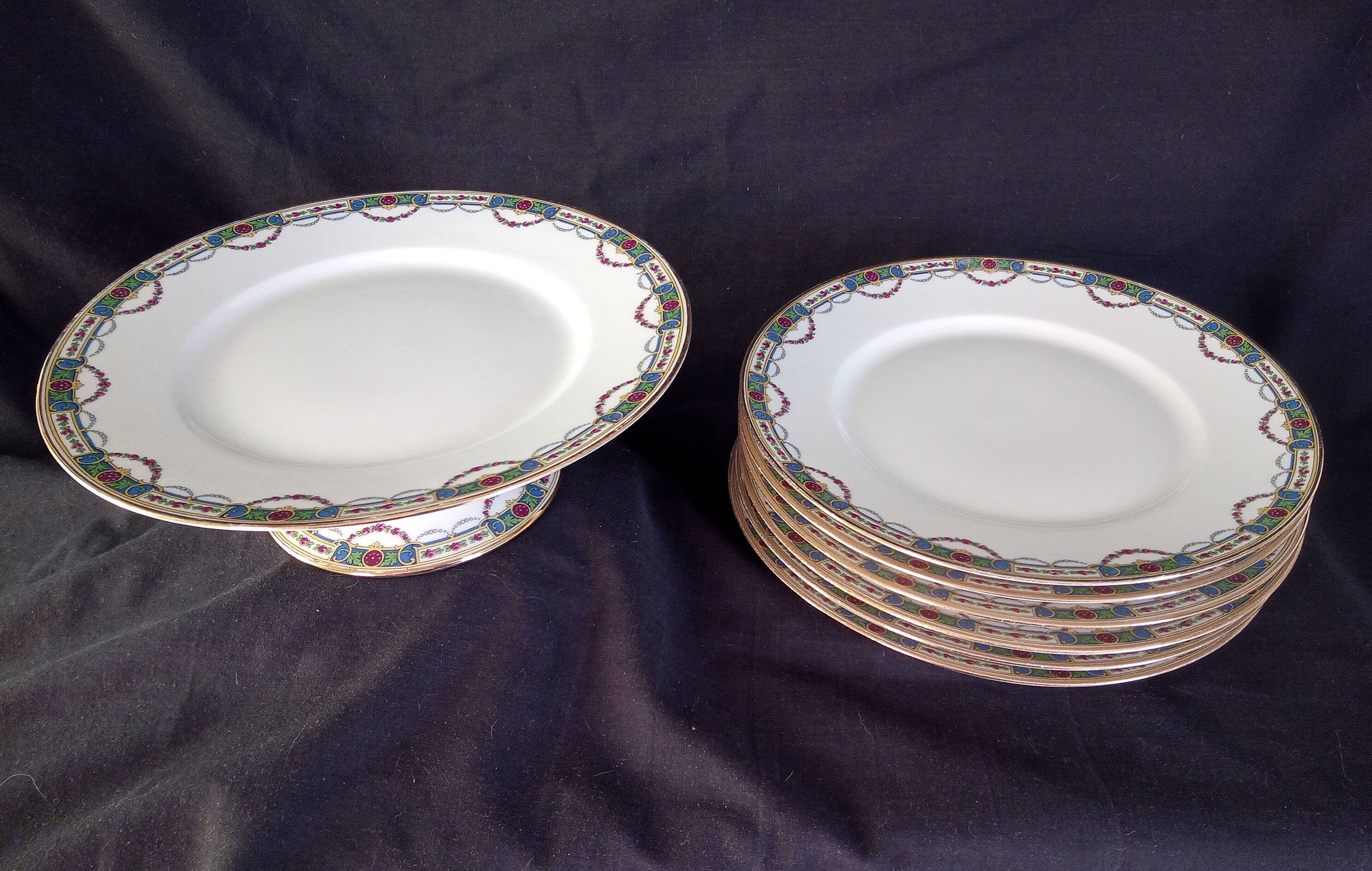 Limoges porcelain dessert service for 12 people, Jean Boyer and Nardon Lafarge (1920 - 1934)