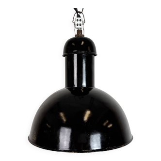 Black Enamel Industrial Pendant Lamp from AEG, 1930s