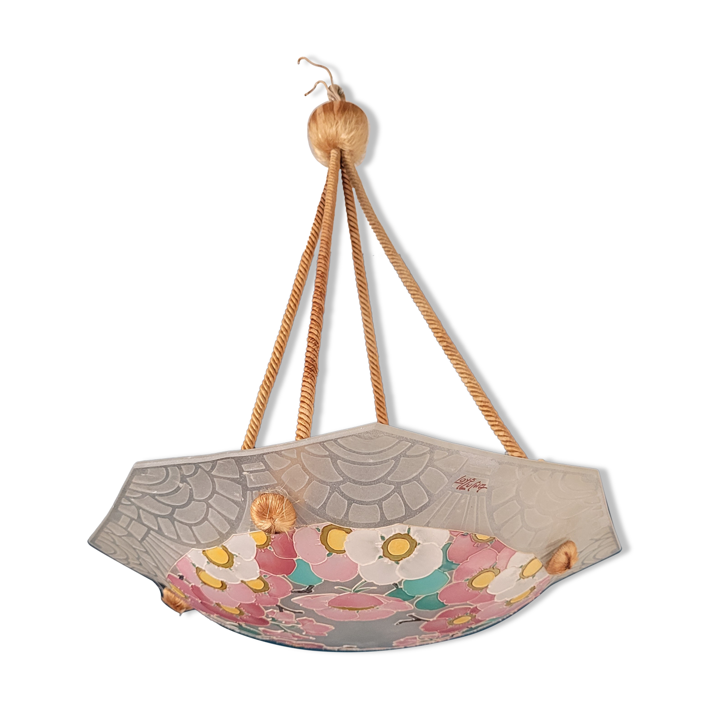 Suspension octogonale en verre sablé Loys Lucha