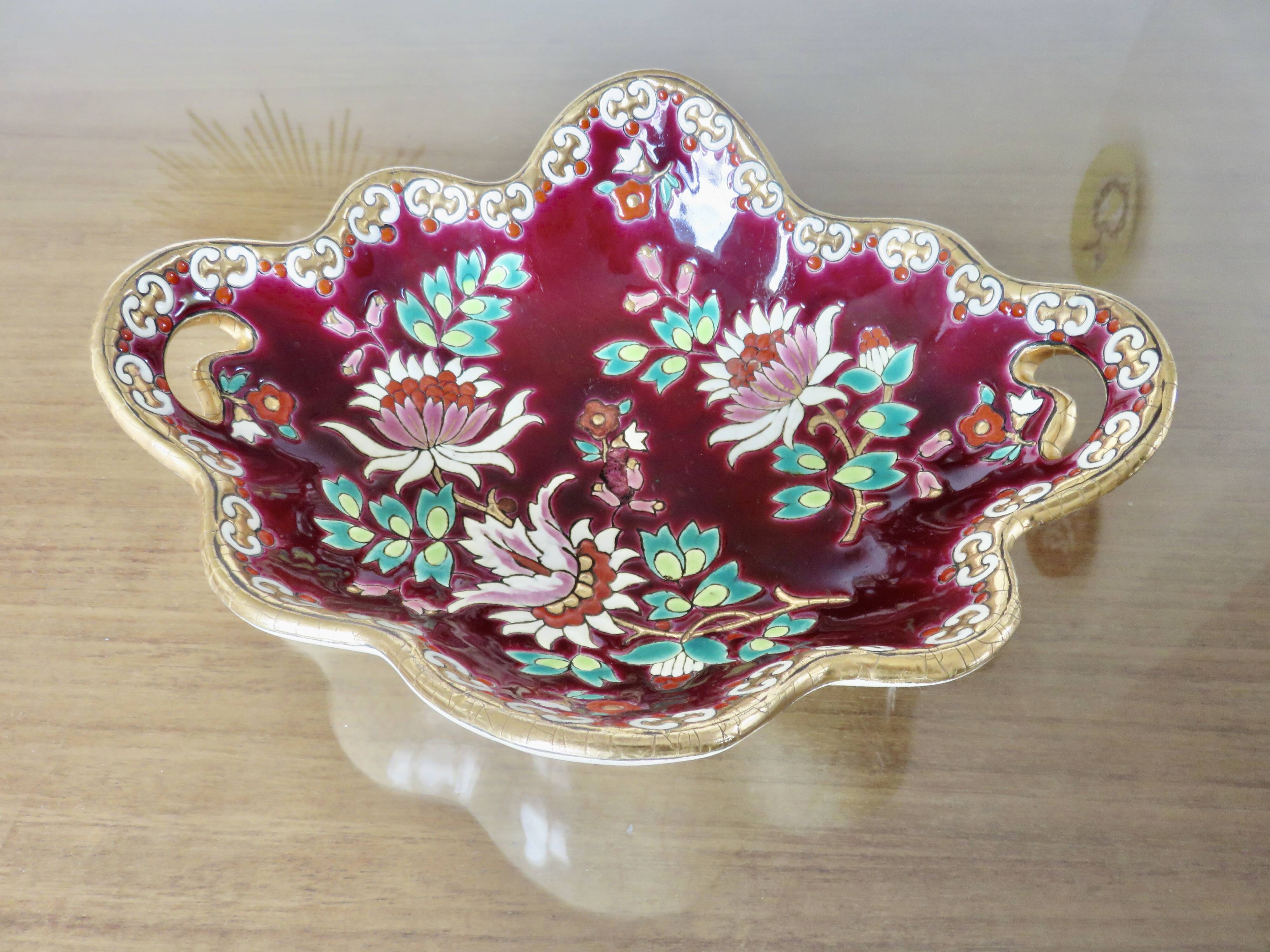 Longwy enamel dish, "Venice" pattern, 1940s-50s