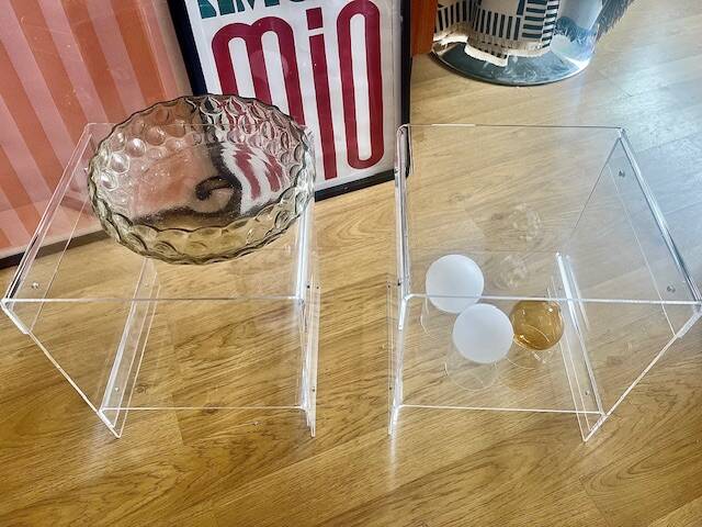 Pair of vintage Roche Bobois 70s plexiglass bedside tables