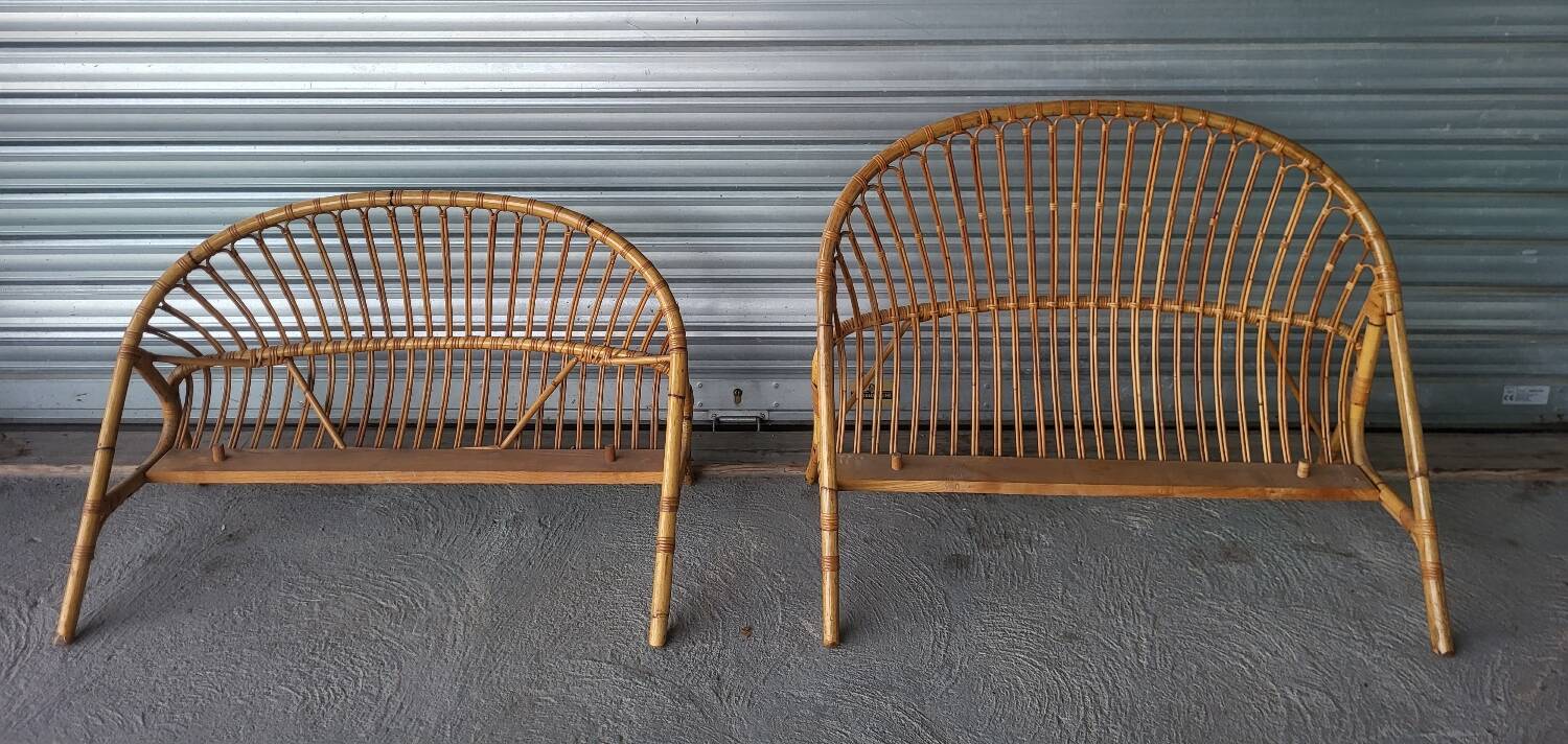 Bed in 2 parts, head and foot, or vintage rattan bench.