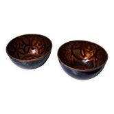 Pair of vintage hand-crafted blue and copper enamelled bowls.