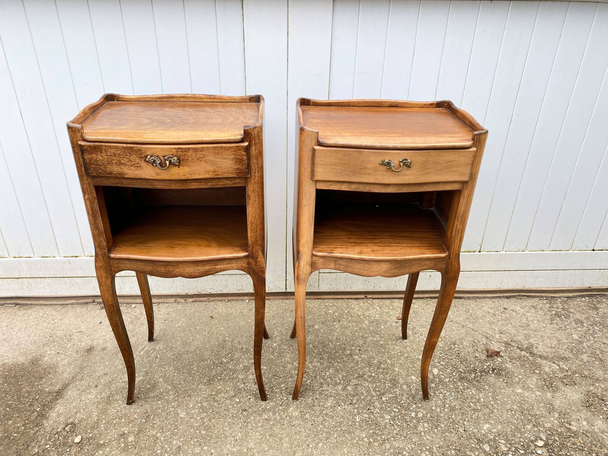 Pair of bedside tables with 1 drawer and a niche, Louis XV style