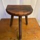 Antique milking stool tripod wood half moon seat vintage