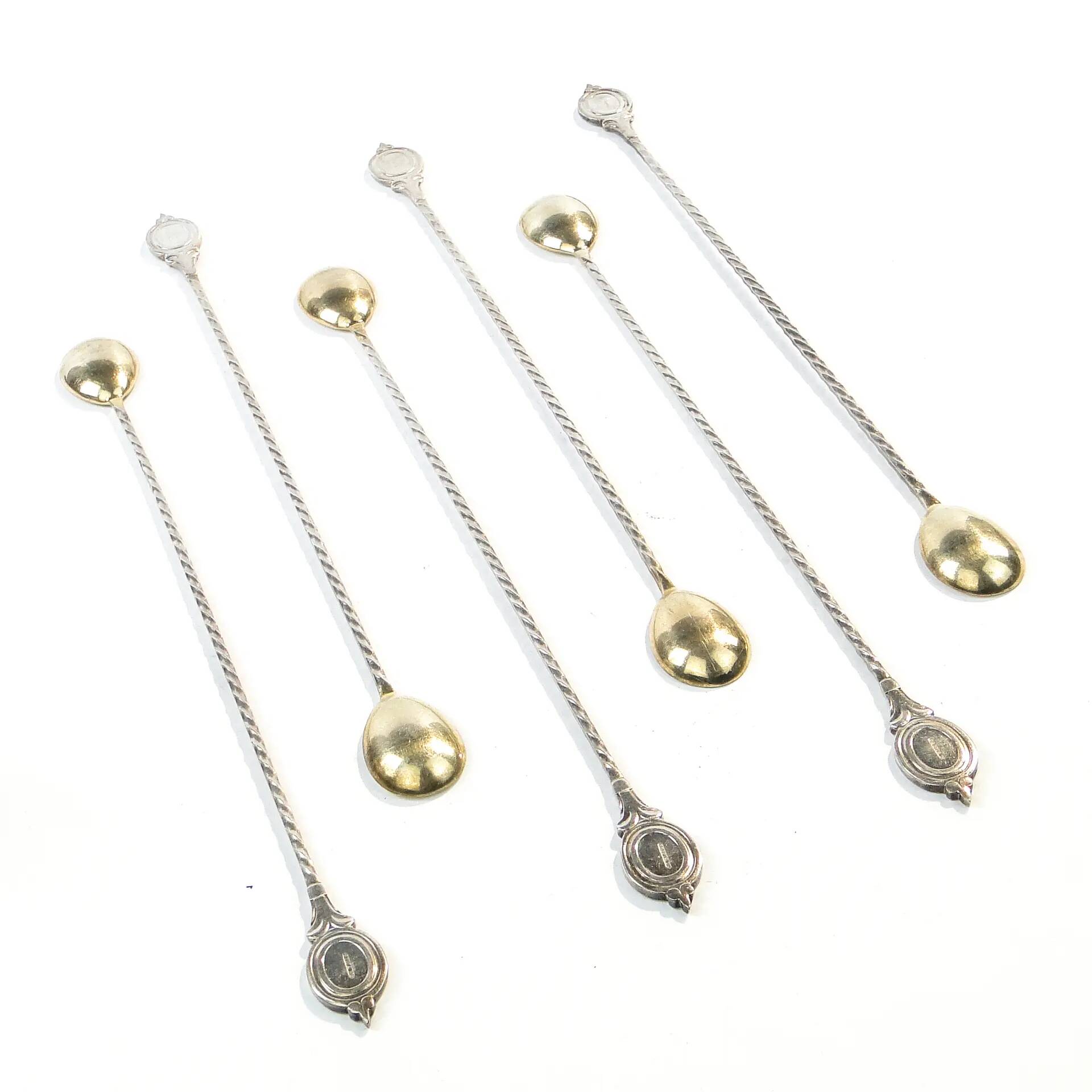 Set of neoclassical cocktail spoons, silver-plated brass, G.A.B., Sweden, 1930s