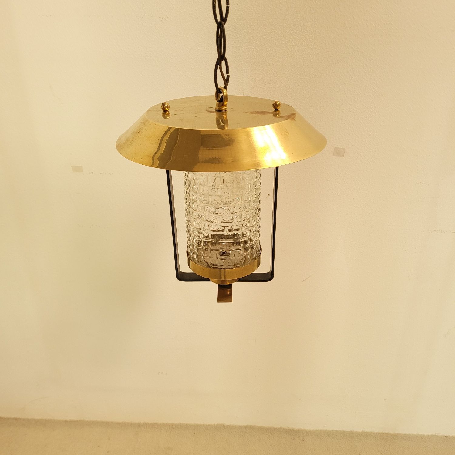 Vintage Pendant Lamp Maison Arlus in glass and brass year 70