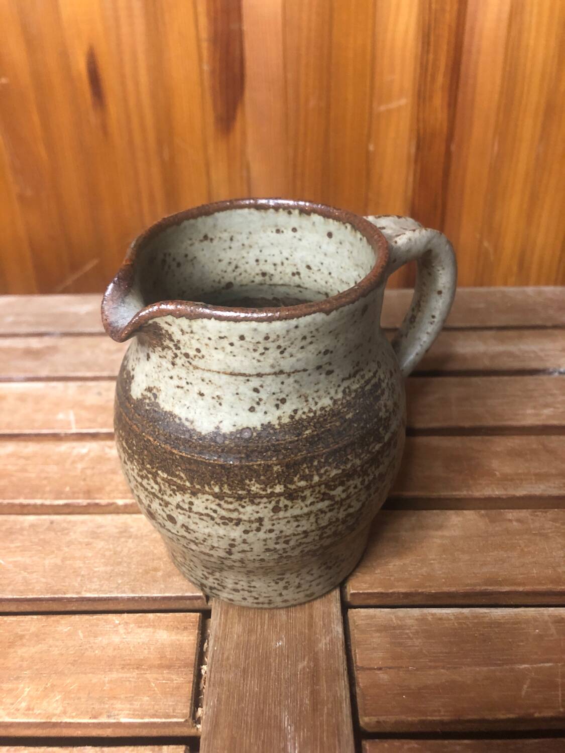 Old vintage brown stoneware pitcher le cep #a429