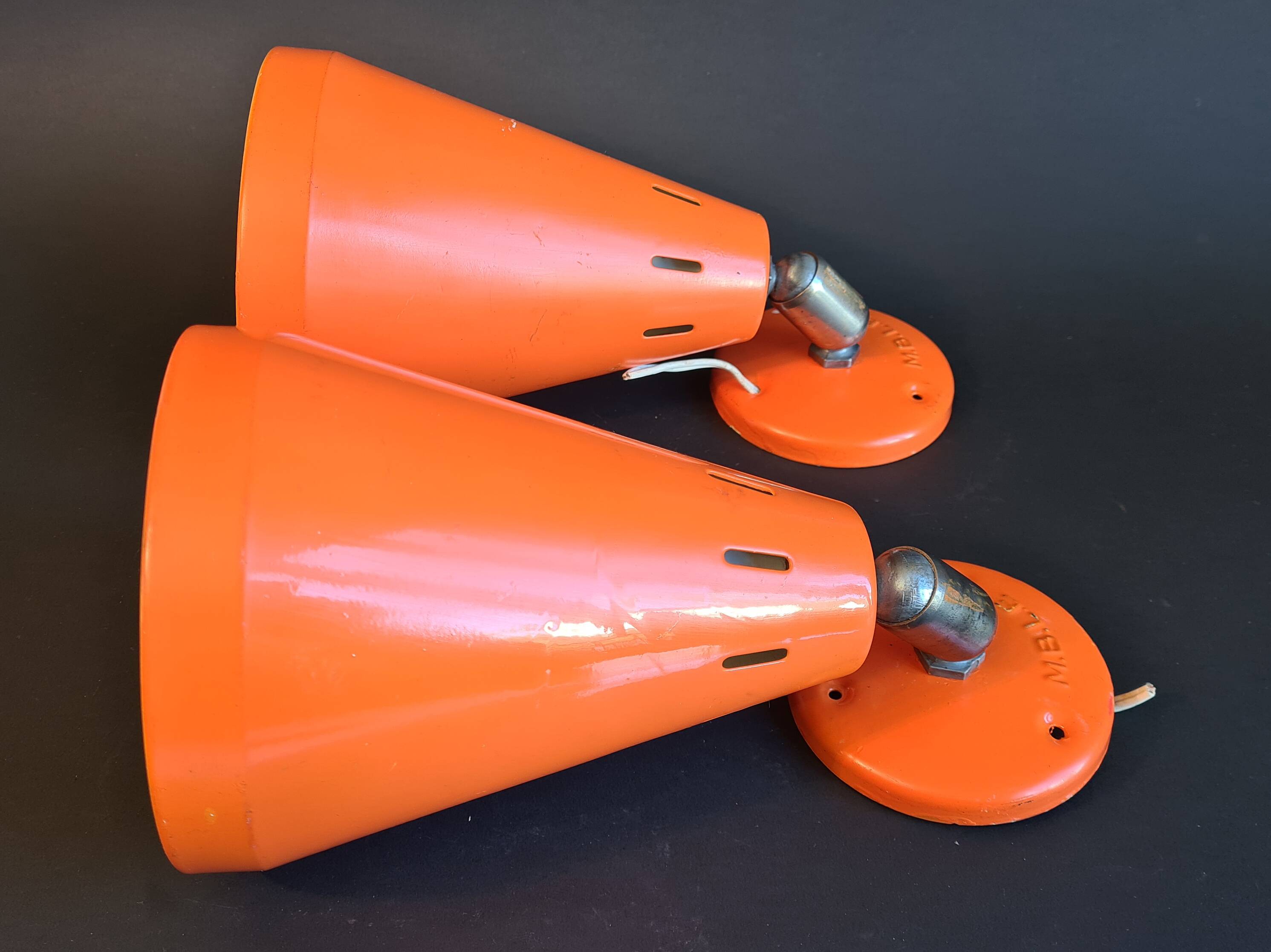 Authentic Pair of Seventies Orange wall lights from the "MBLE" brand.