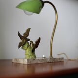 Green art deco lamp on marble base bird 1930s/40s