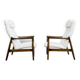 Pair of white boucle gfm 64 high back armchairs by edmund homa, 1960s