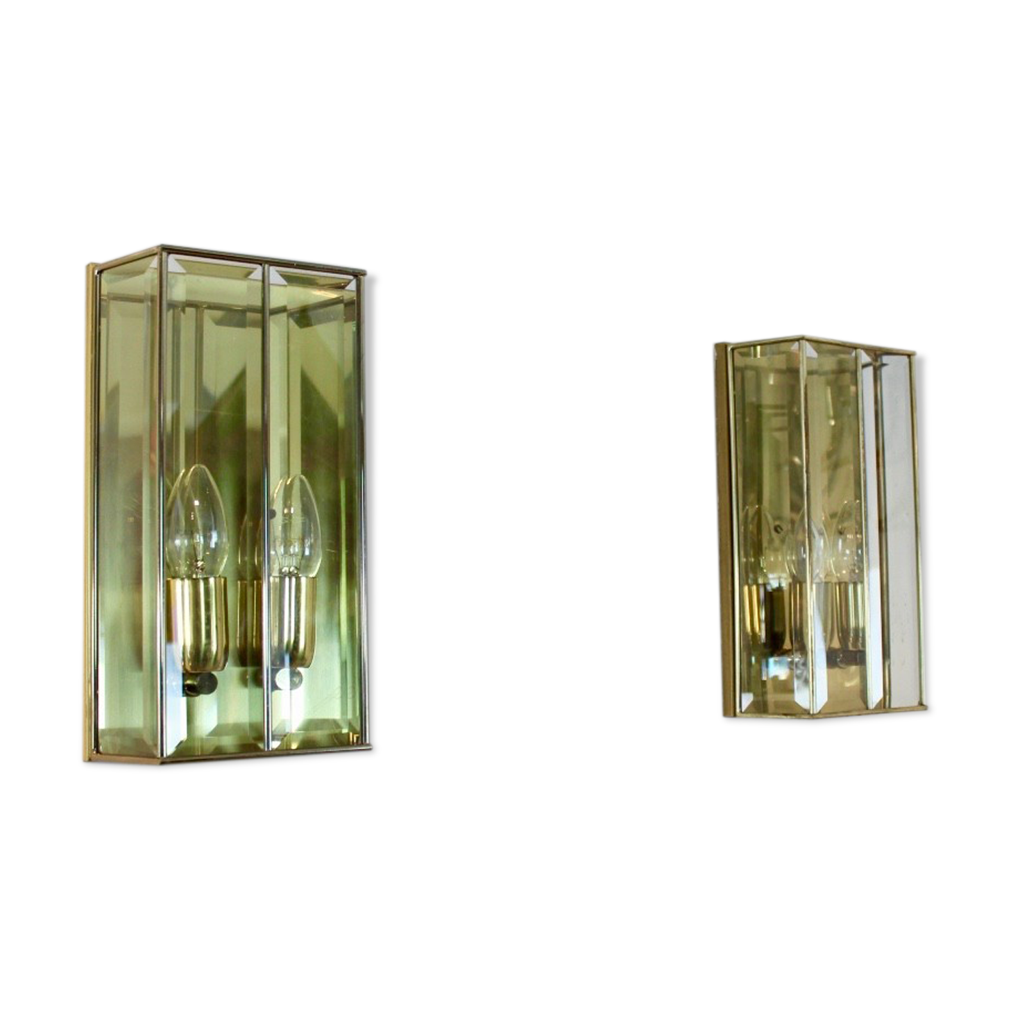 Glamorous pair of French Brass & Facet Glass Sconces
