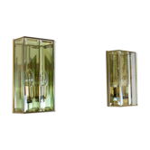 Glamorous pair of French Brass & Facet Glass Sconces