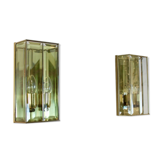 Glamorous pair of French Brass & Facet Glass Sconces