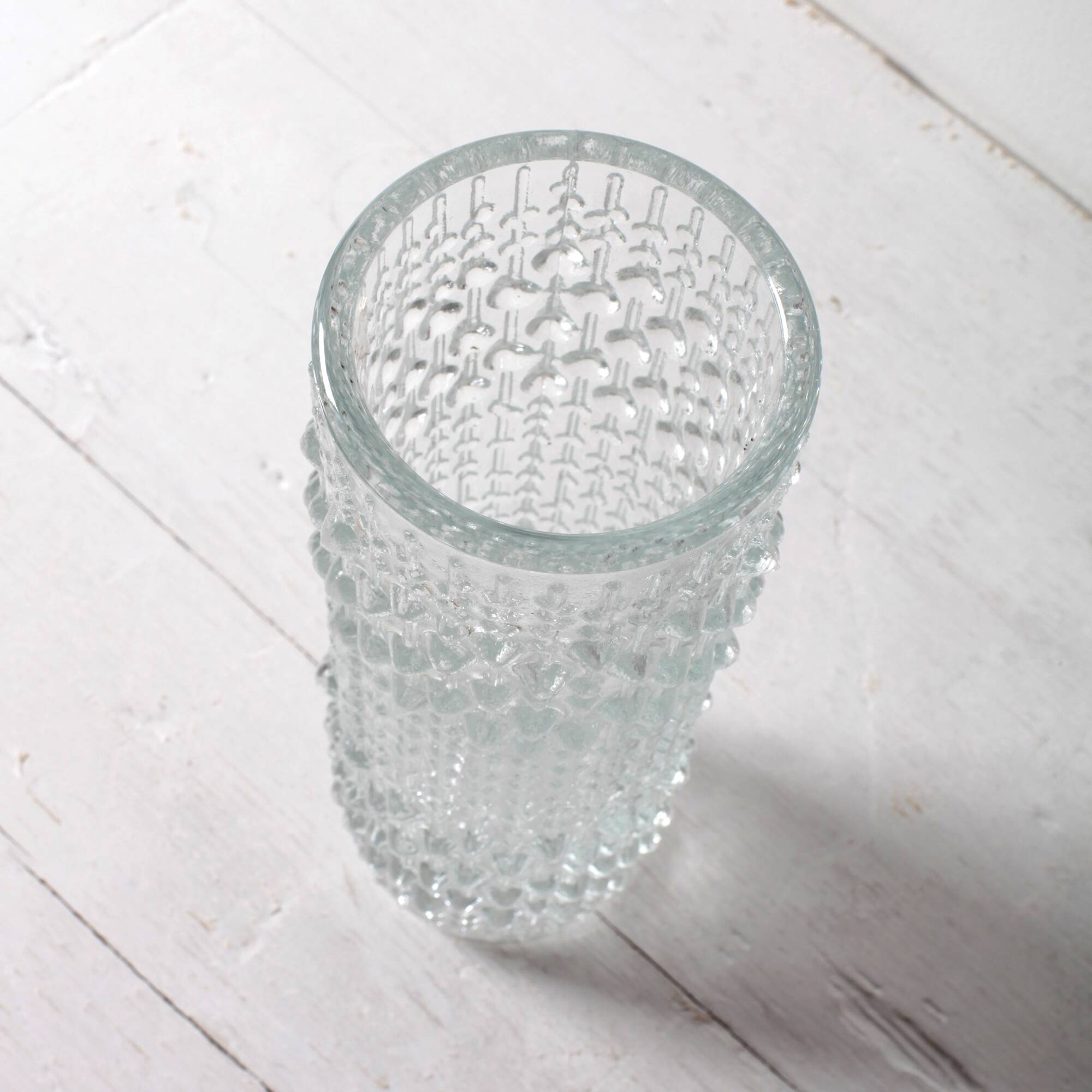 Vintage Clear Pressed Glass Vase: CandleWax Design, Czech Republic, 1972