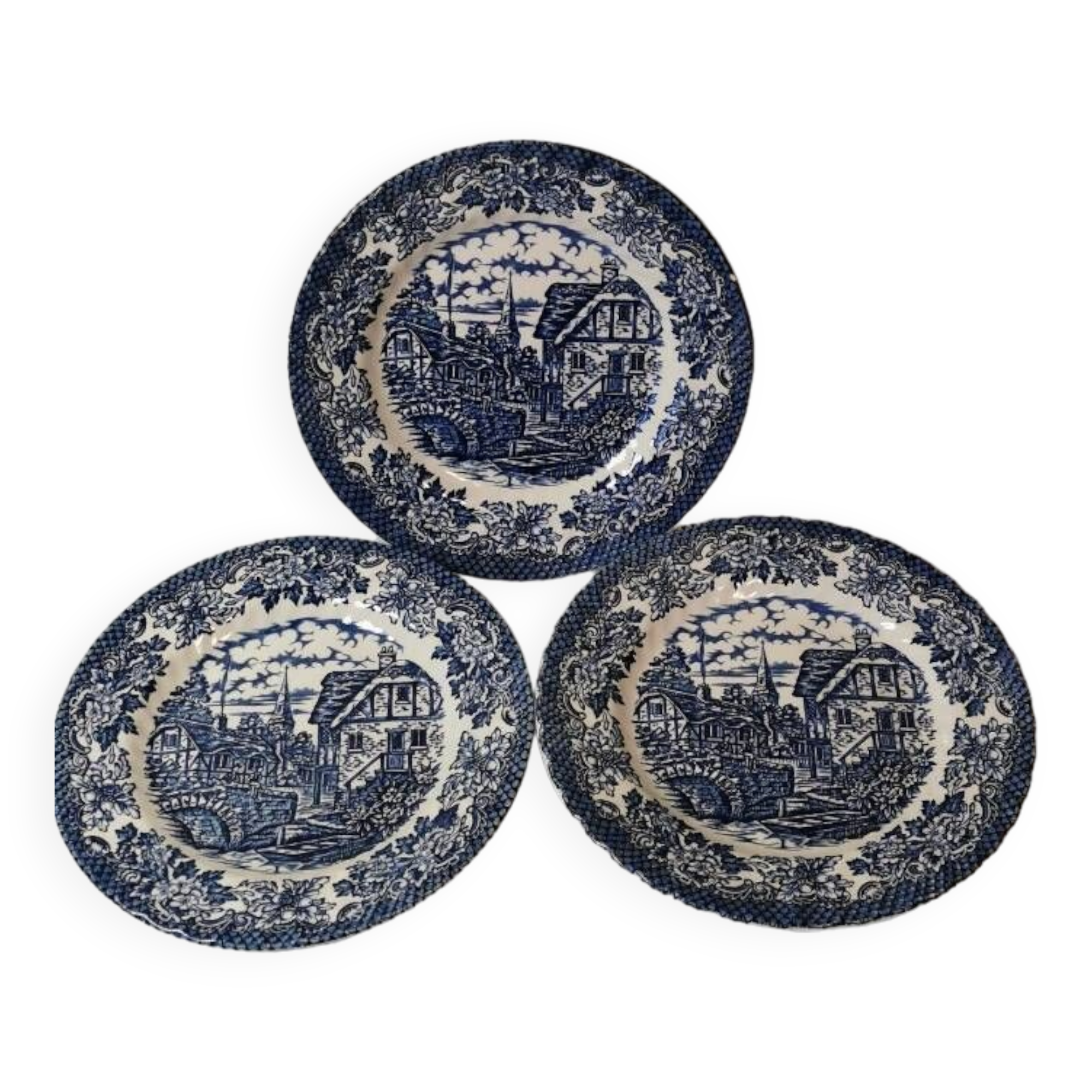 3 Grindley Royal Tudor Merrie Olde England Dessert Plates