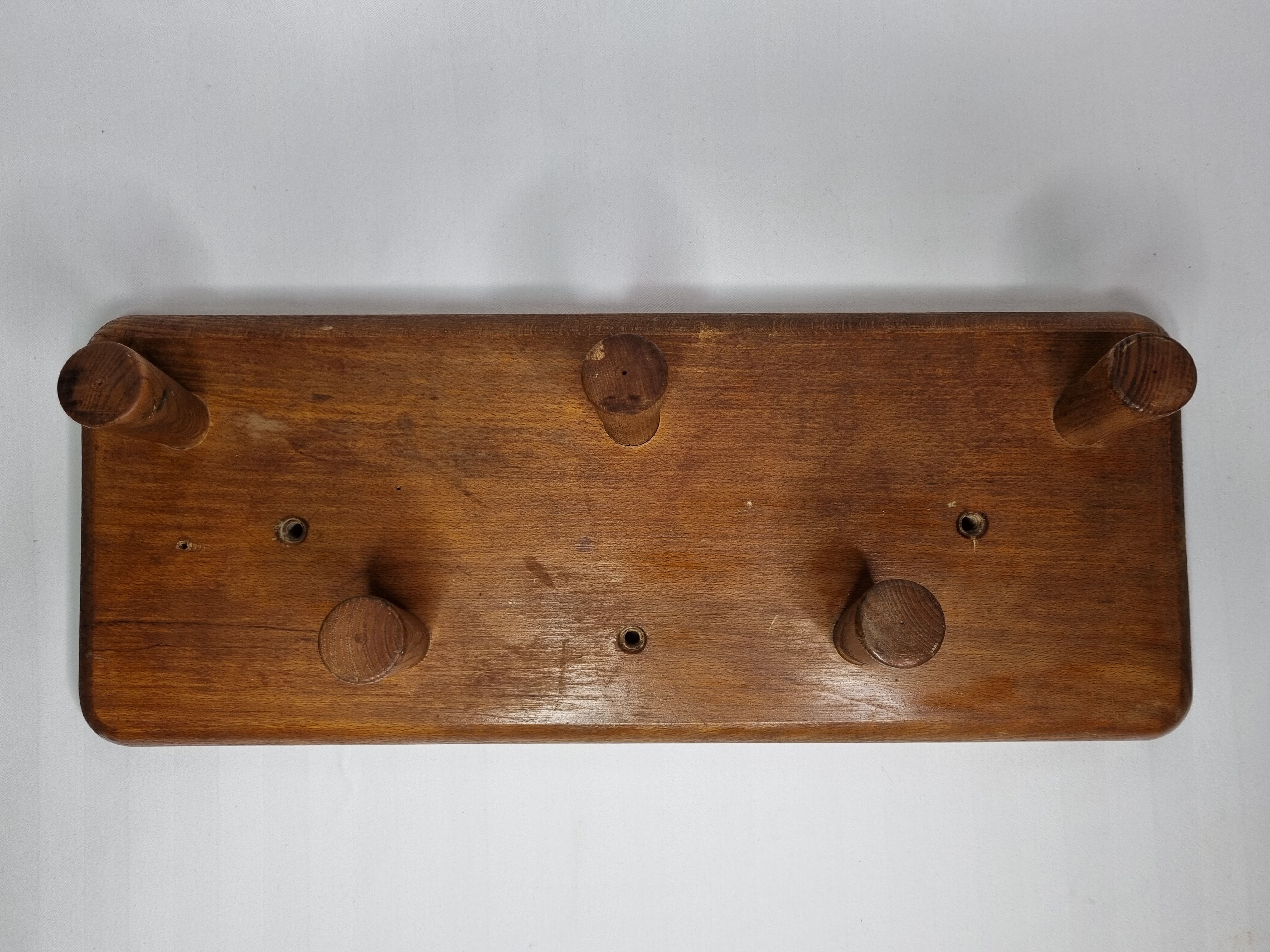 Coat rack with five hooks in natural wood, design, 60s, 50 cm