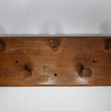 Coat rack with five hooks in natural wood, design, 60s, 50 cm