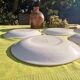 Set of 5 salins flat plates, saint raphael model, yellow checks, 24 cm, 60s