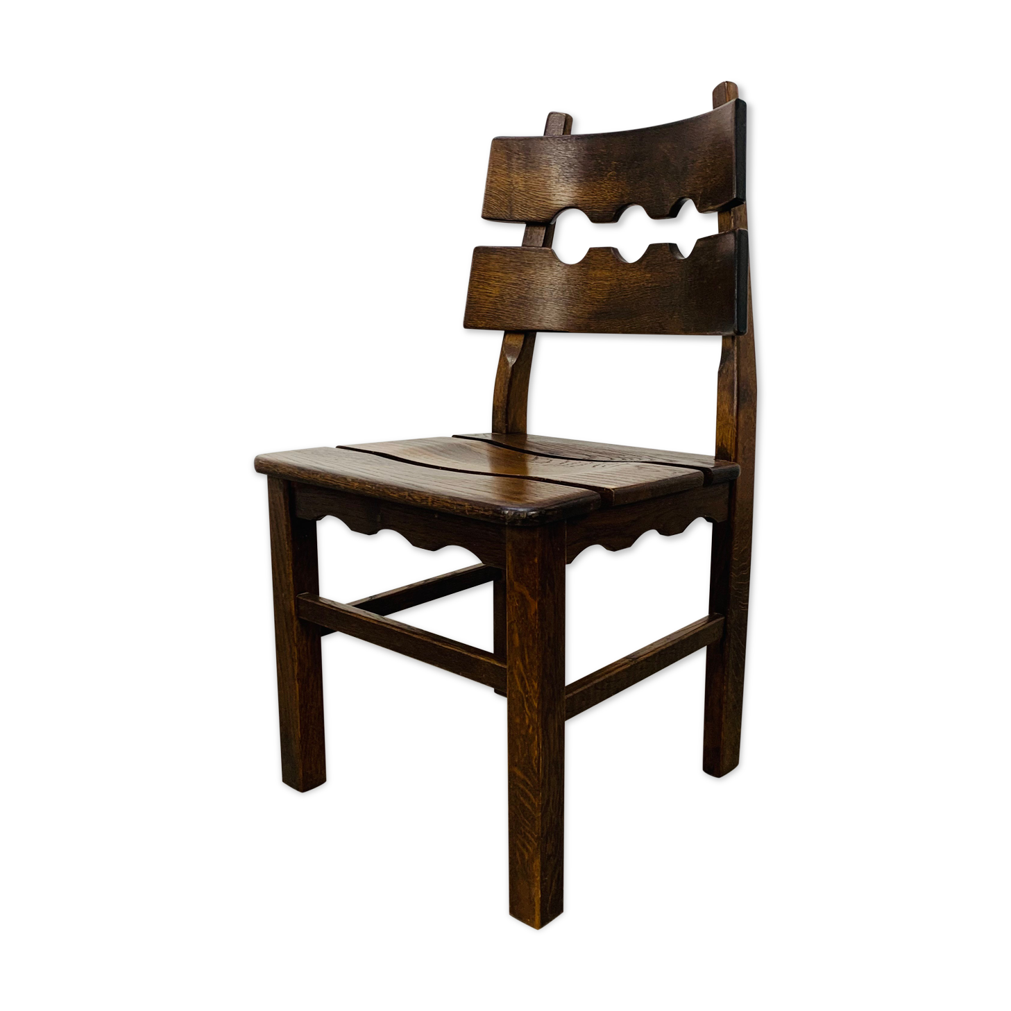 Brutalist oak chair 60s solid wood neo rustic style