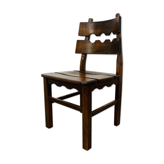 Brutalist oak chair 60s solid wood neo rustic style