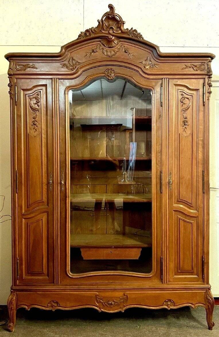 Louis XV rococo style library in carved walnut