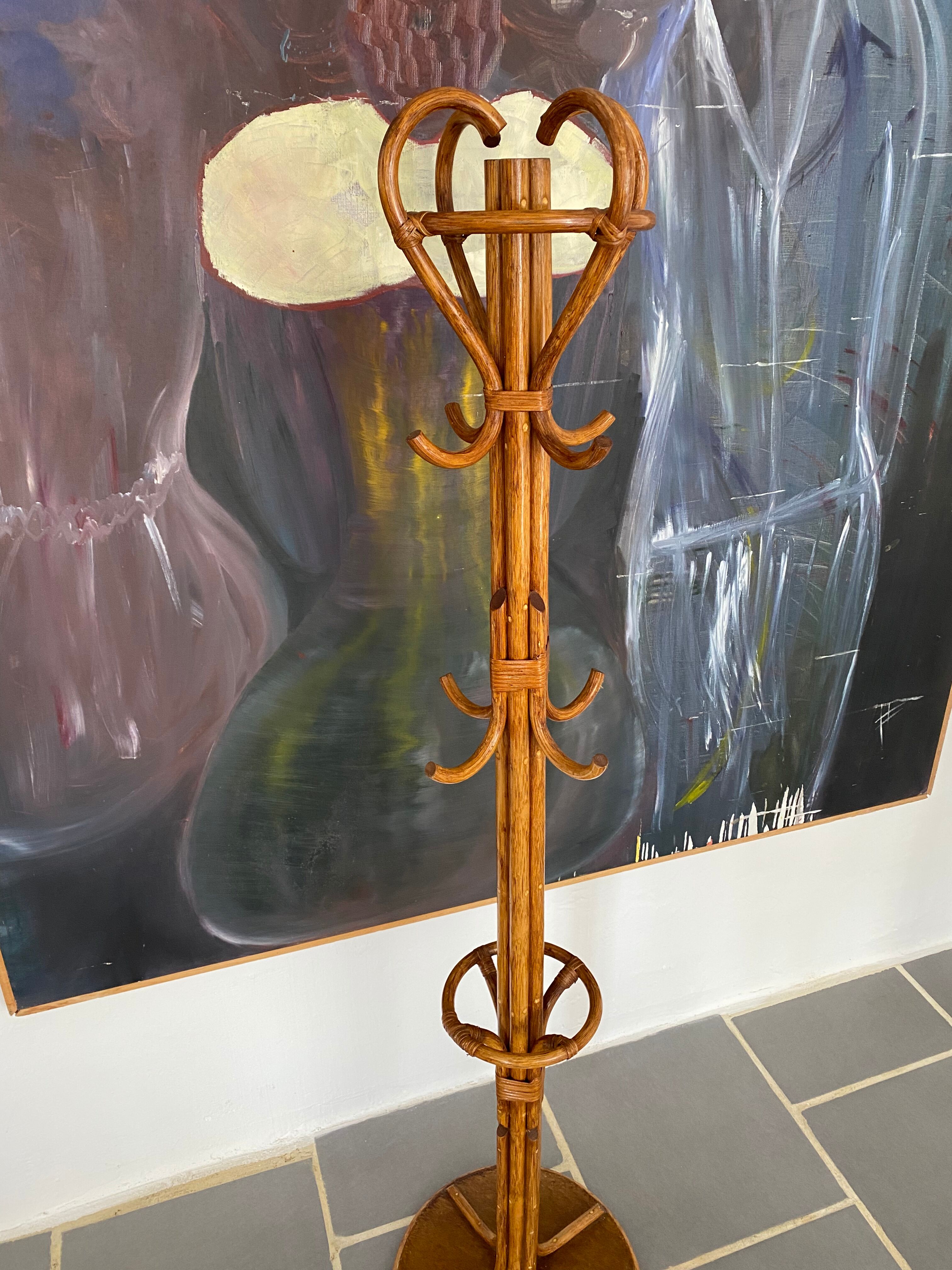 Vintage rattan parrot coat rack